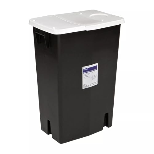 Image of Universal Pharmaceutical Waste Container, Hinged Lid, Black, 18 Gallon, Case of 5