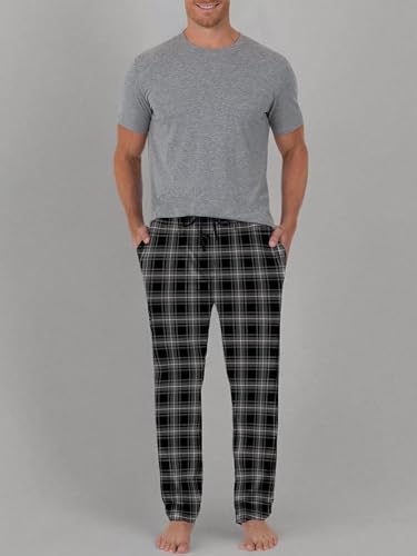 Fruit of the Loom Men's Fleece Sleep Pant and Knit Top Sleep Set (Medium, Heather Grey)2