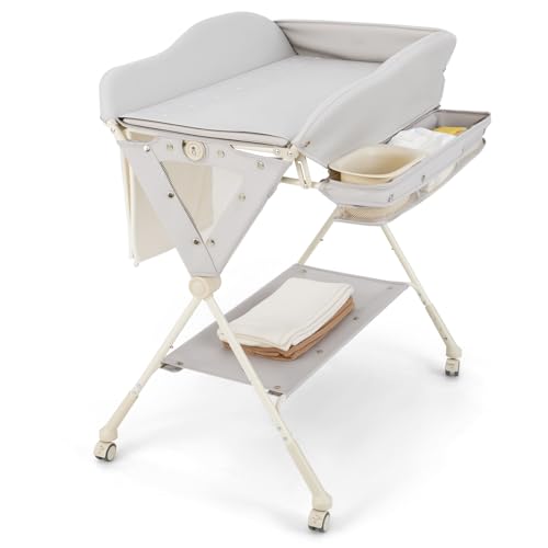Table à langer bébé à roulettes pour déplacer le bain du salon à la chambre