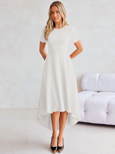 Simplee Womens Midi Formal Wedding Guest Dresses Dressy 2026 Elegant Summer Spring Crewneck Short Sleeve Classy Business Casual Long Maxi Cocktail A Line Dress White S — view 5