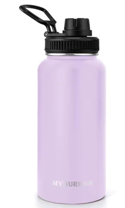 Image of Thermos Water Bottle- 1000ml with Screw /Spout Lid, Stainless Steel Double-Wall Vacuum Insulated Thermo Flask 1 Litre+ Retains Hot 12 Hours or Cold 24 Hours Temperatures (Lightpurple)