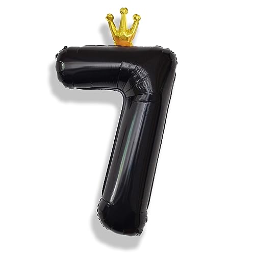 Image of Black Crown Number 7 Balloon, 40 Inch Number 0-9 Set for Men 70th Birthday, Foil Helium Self Inflating Large Balloons for Girls 7th Birtyday Party Decor Anniversary Graduation for Boys Supplies