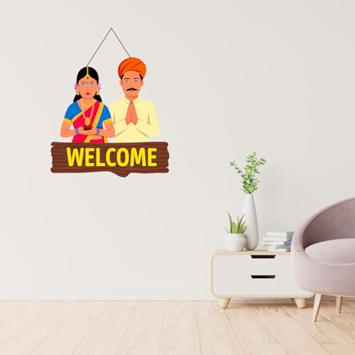 Image of GiftOday Welcome Sign Wooden Wall Hanger for Gateway | Home Decor | Office | Gifts | Bedroom | Designer Artwork Decor Items for Living Room | Size-18 x 30 CM