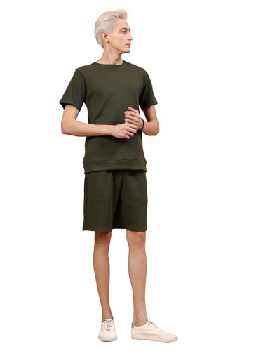 Image of Rigo Cotton Blend Waffle Knit Self Textured Co-Ord Set For Men's|Night Suit Set|Lounge-Wear Pajama Set|Night Wear, Beach Wear, Vacation Wear