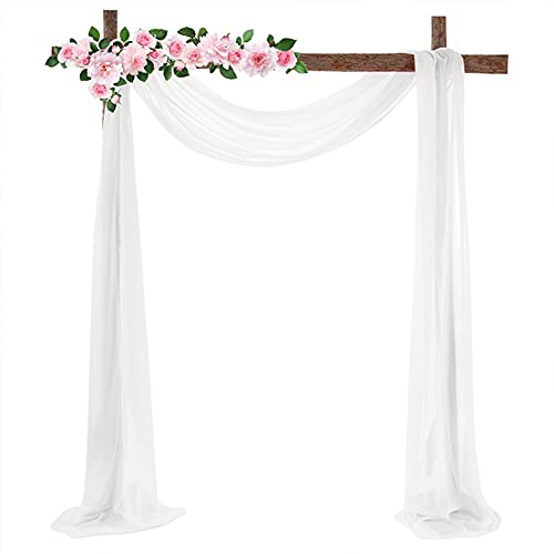 Danlink Lot De 1 Mariage Arche Tenture, Mariage Voilage Blanc DrapéS En Mousseline éLastique De 70 X 550 Cm Pour DéCoration De Mariage, Toile De Fond, Rideau De Gaze Cover