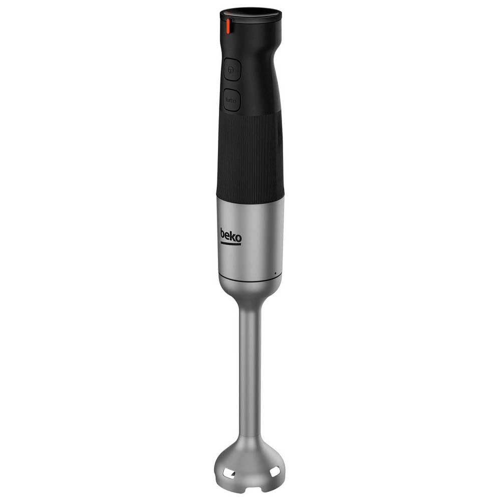 BEKO, Set Mixeur Plongeant, Puissance : 750 W, 12 vitesses + Turbo, 4 lames en étoile, Cloche anti éclaboussures, Verre doseur, Hachoir bol verre 2 lames, Fouet, Pied inox, Noir et Inox