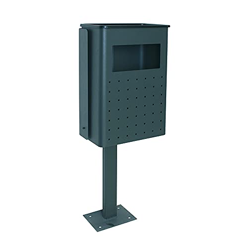 OFITURIA® Papelera para Exterior con Cenicero Metálica Capacidad 30 litros Color Oxidón Perforada Anclaje al Suelo Mecanismo Descarga Abatible