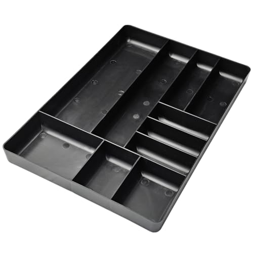 HGSKEO 10-Compartments Tool Organizer Tray, Tool Drawer Organizer Tray, Tool Box Organizer, Stackable Toolbox Organization Holder for Small Parts, Bolts and Batteries (1, Black)