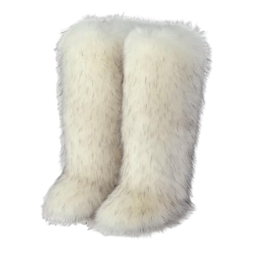 Women's Faux Fur Boots Fuzzy Fluffy Snow Boots Winter Boots Plush Warm Comfortable Knee-High Outdoor Indoor Flat Shoes