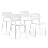 Léger et facile à déplacer RATTATAN Dora - Lot de 4 chaises d\'extérieur empilables en résine avec renfort en fibre de verre, résistantes aux intempéries (4, blanc)