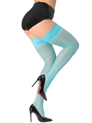 Image of DancMolly Silky Thigh High Stockings, with 17+ Colors Sheer Silicone Lace Top Pantyhose for Women