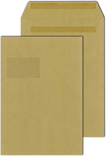 Enveloppes C4 kraft marron 90g avec fenêtre et fermeture autocollante