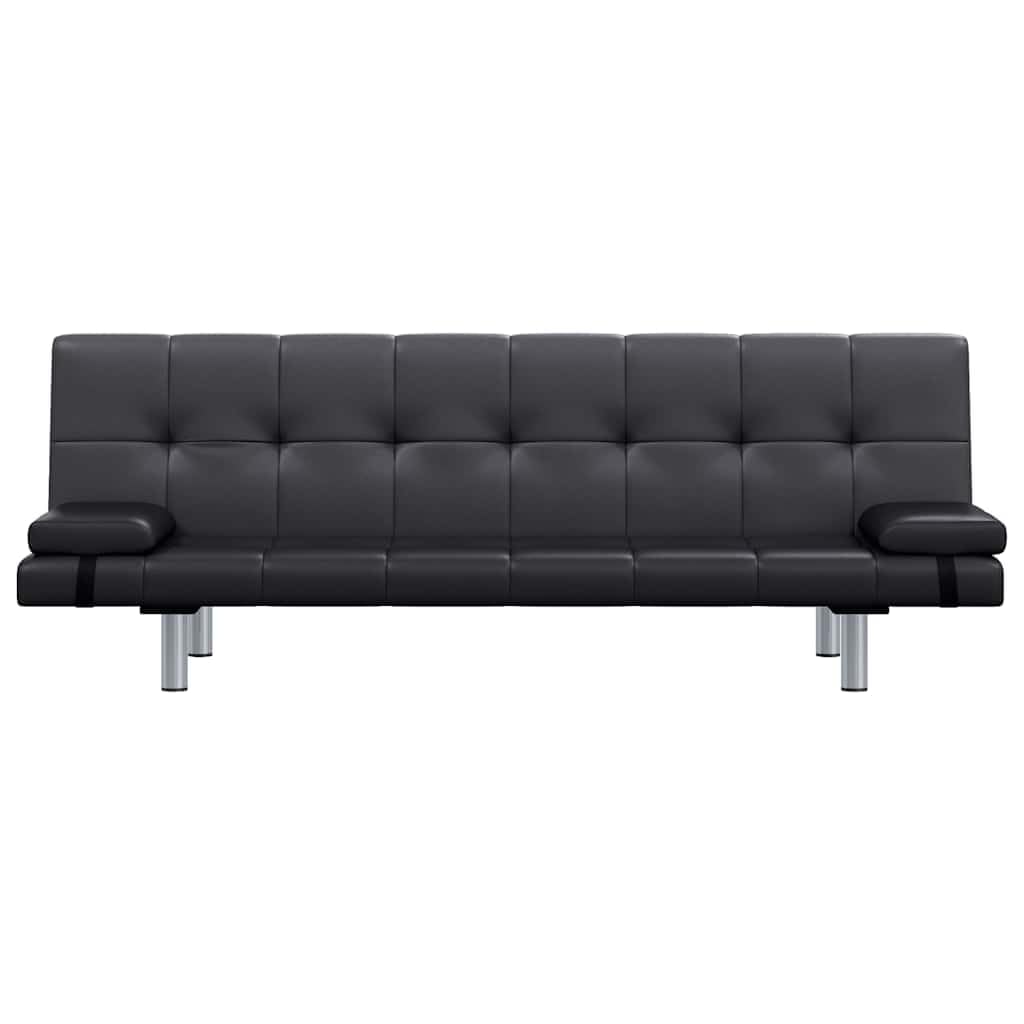 Sofá Cama con Dos Cojines Cuero Artificial Ajustable Negro