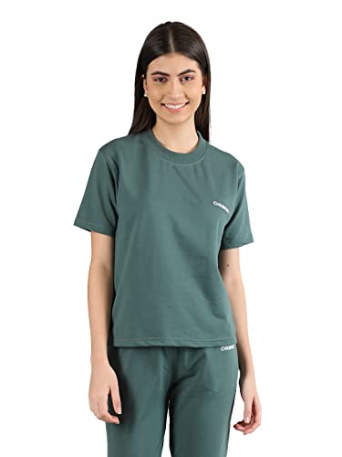 Image of CHKOKKO Women's Terry Cotton Loose Fit Half Sleeve Casual Style T-Shirt