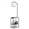 SUNMORY Floor Lamp with Charging Station(USB & AC Port), Rustic End Table Lamp with Shelves & 3-Color Temperature LED Bulb, Lamp Table for Living Room, Walnut