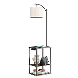 SUNMORY Floor Lamp with Charging Station(USB & AC Port), Rustic End Table Lamp with Shelves & 3-Colo
