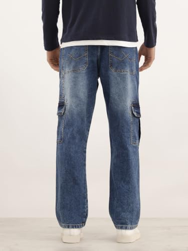 Image of WROGN Men's Cotton Stretch Cargo Jeans | Solid | Straight Fit