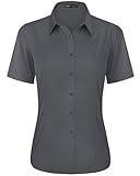 J.VER Short Sleeve Shirts for Women Button Down Shirt Wrinkle Free Business Dressy Casual Tops Regular Fit Fashion Office Summer Blouse Grey XL