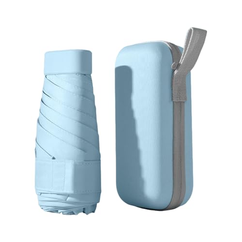 Wisebom Mini Ombrello con Custodia, 6 Costole Ombrello da Viaggio Pieghevole Ombrello Ultraleggero Portatile, UPF50+ Ombrello da Sole/Pioggia/Antivento per Donne Uomini Bambini (Azzurro)