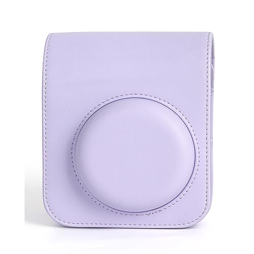 Image of Breatoi PU Leather Camera Case for Mini 12 - Rainproof, Soft, and Stylish in Lilac Purple with Adjustable Shoulder Strap (Camera not Included)