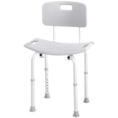 HOMCOM Silla Ducha Personas Mayores Taburete de Ducha Silla para Ducha con Respaldo Antideslizante Altura Regulable en 8 Niveles Carga 136 kg para Ancianos y Discapacitados