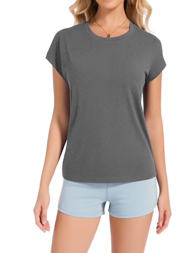 Image of Dalavch 1 /4 Pack Women Cap Sleeve Tops Crew Neck T Shirts Workout Loose Fit Summer Fall Outfits Tee