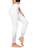 Yvette Damen Sport Leggings high Wasit mit Mesh, 72F Faser Blickdicht Sporthose Yogahose, Weiß, L