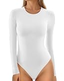 MANGOPOP Round Neck Long Sleeve Bodysuit For Women Casual T Shirts Body Suit Basic Slim Fitted Casual Top