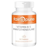 Fair & Pure Vitamin B5 200mg Pantothensäure, 180 Tabletten, schluckfreundlich, Nahrungsergänzungsmittel vegan ohne Magnesiumstearat, in Deutschland hergestellt