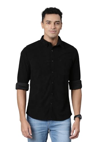 Image of Chennis Men Solid Spread Collar Full Sleeve Casual Corduroy Shirt