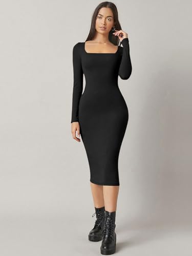 Image of Aahwan White Solid Square Neck Solid Midi Bodycon Dress for Women's & Girl's