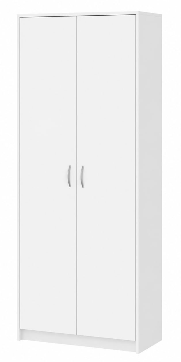 Armoire Polyvalente pour la Maison, Armoire-penderie, de Bureau et à dossiers avec 2 Portes et 5 Compartiments, 180 x 74 x 35 cm (Blanc)