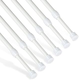 6Pcs Tension Rod, Goowin 30-50cm Tension Rods for curtains, No Drilling Rustproof Spring Adjustable Tension Curtain Rod for Windows, Bookshelf,Wardrobe Bars, Drying Support Rods (White)