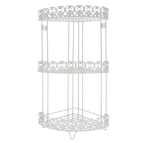 Tradineur - Estantería rinconera de baño, metal, 3 niveles, organizador de productos de aseo, higiene, pared, ducha (Blanco - 61 x 33,5 x 25,5 cm)