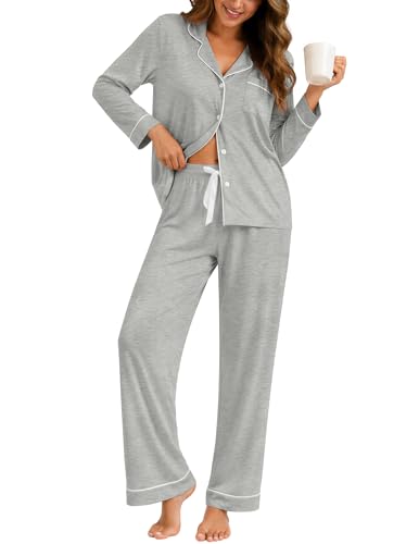 Image of ZMJ Womens Pajamas Sets 2 Piece Long Sleeve and Pant Pj Sets Button Up Sleepwear