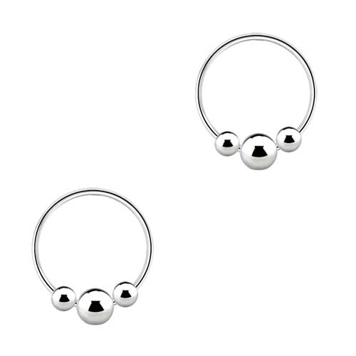 DENI 2 aros nariz de plata lisos y pequeños, 3 bolas con cierre, 7mm de diámetro interior y finos, 0,6mm de grosor