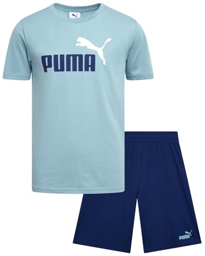 Image of PUMA Boys Short Set - 2 Piece Short Sleeve Crewneck Performance Graphic Tees and Athletic Mesh Shorts for Boys (Sizes: 4-16)
