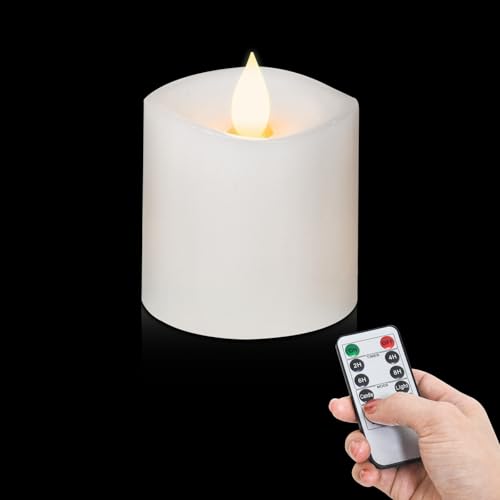 Image of 3x3 Flickering Flameless Candles, Real Wax LED Battery Operated Candles, 3 inch Flameless Candles with Remote, for Wedding Holiday Decorations,White
