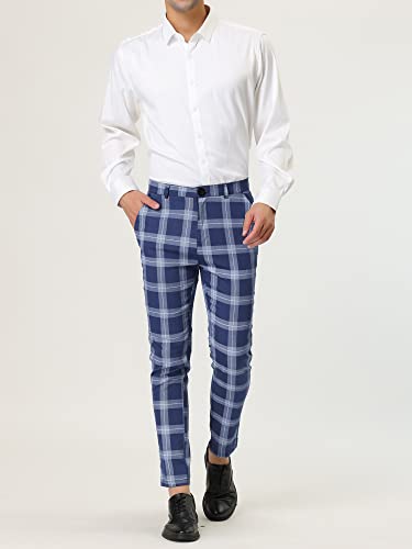 Lars Amadeus Men's Plaid Dress Pants Classic Slim Fit Chino Business Trousers3