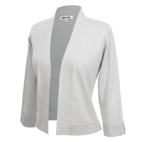 Image of YEMAK Women's Crop Cardigan Sweater - 3 /4 Sleeve Open Front Classic Basic Knit Bolero Cropped Soft Lightweight Knitted Top