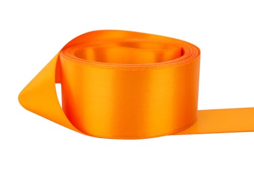 Image of Ribbon Bazaar Double Faced Satin - Premium Gloss Finish - 100% Polyester Ribbon for Gift Wrapping, Crafts, Scrapbooking, Hair Bow, Decorating & More - 1-1 /2 inch Tangerine 50yd Spool