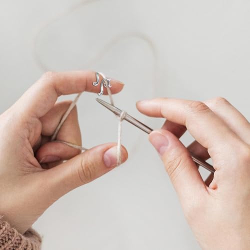 Image of YUXIANLB 2PCS Crochet Rings Cute Cats Yarn Guide Rings Adjustable Size Knitting Tension Regulator Metal Open Finger Hook for Knitting Accessories