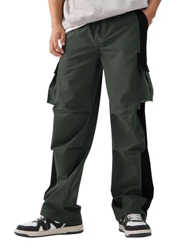 Image of The Souled Store Parachute Pants: Riveria Men and Boys Elasticated Toggles Leg Closure Cotton Baggy Fit Parachute Pants