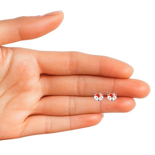 925 Sterling Silver Fox and Flower Stud Earrings, Dainty Animal Floral Jewelry3