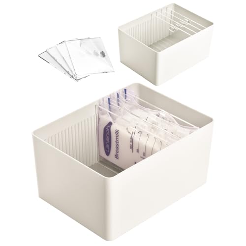 Image of Breastmilk Freezer Storage Container with Separator Boards, 4 Pieces Adjustable Dividers Flat Freeze Breast Milkies Bags in Organizer Bins to Save Refrigerator Cabinet Space | Fit 3 4 5 6oz - White