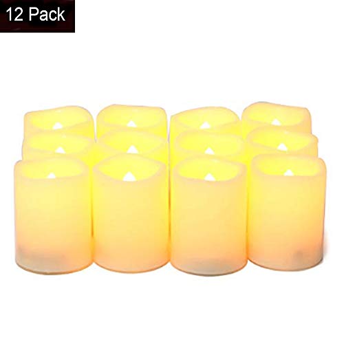 UPBASICN 12 Pieces LED Flameless Battery-operated Votives Candles/Unscented LED Candles/Flameless Candles/Flickering Tealights for Garden wedding,Party,Festival Decorations etc (Batteries Included)