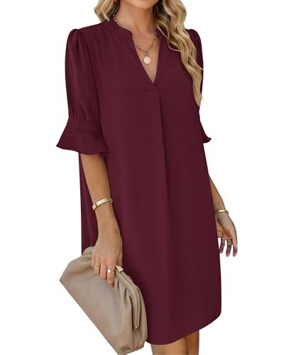 Robe chemise à manches courtes AUSELILY ample et chic pour femme