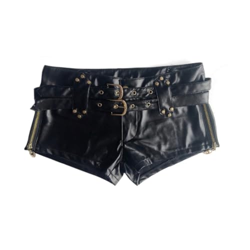 Womens Sexy High-Waisted Faux Leather Shorts Black PU Leather