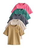 NEXT Jungen T-Shirt mit Kleiner Grafik und kurzen Ärmeln, 5er-Pack Green/Charcoal/Stone/Pink/Brown 104-110