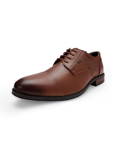 Lee Cooper LC9251E Men's Leather Derby Formal Shoes | Lightweight, Comfortable & Stylish Lace-Ups for Office, Business_LC9251ETAN_44EU / 10UK
